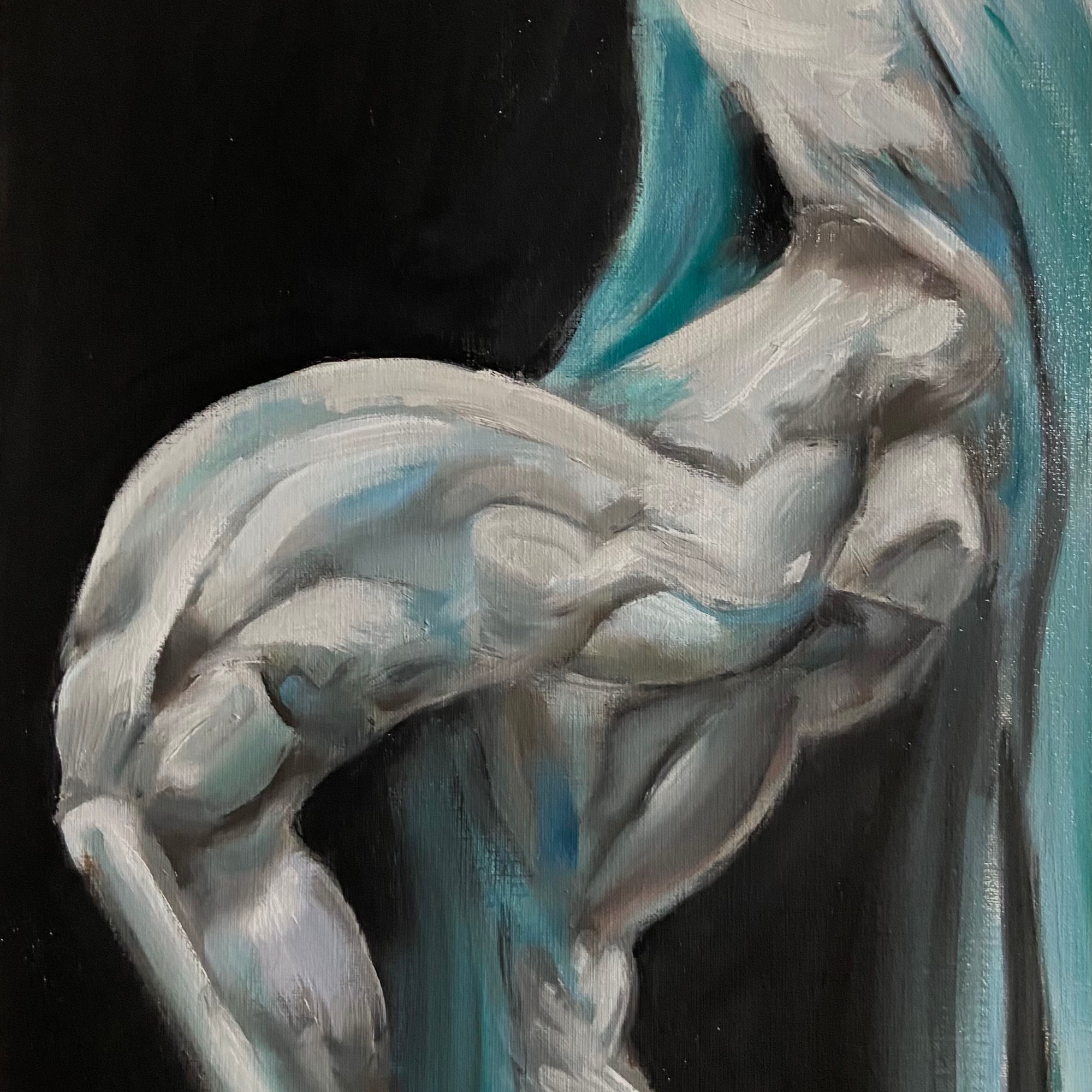 blue and gray figure with black background