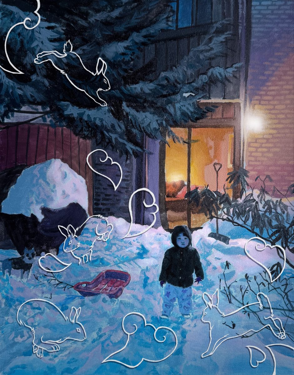 "Playing in the Snow" 
Painting by Lina Song 